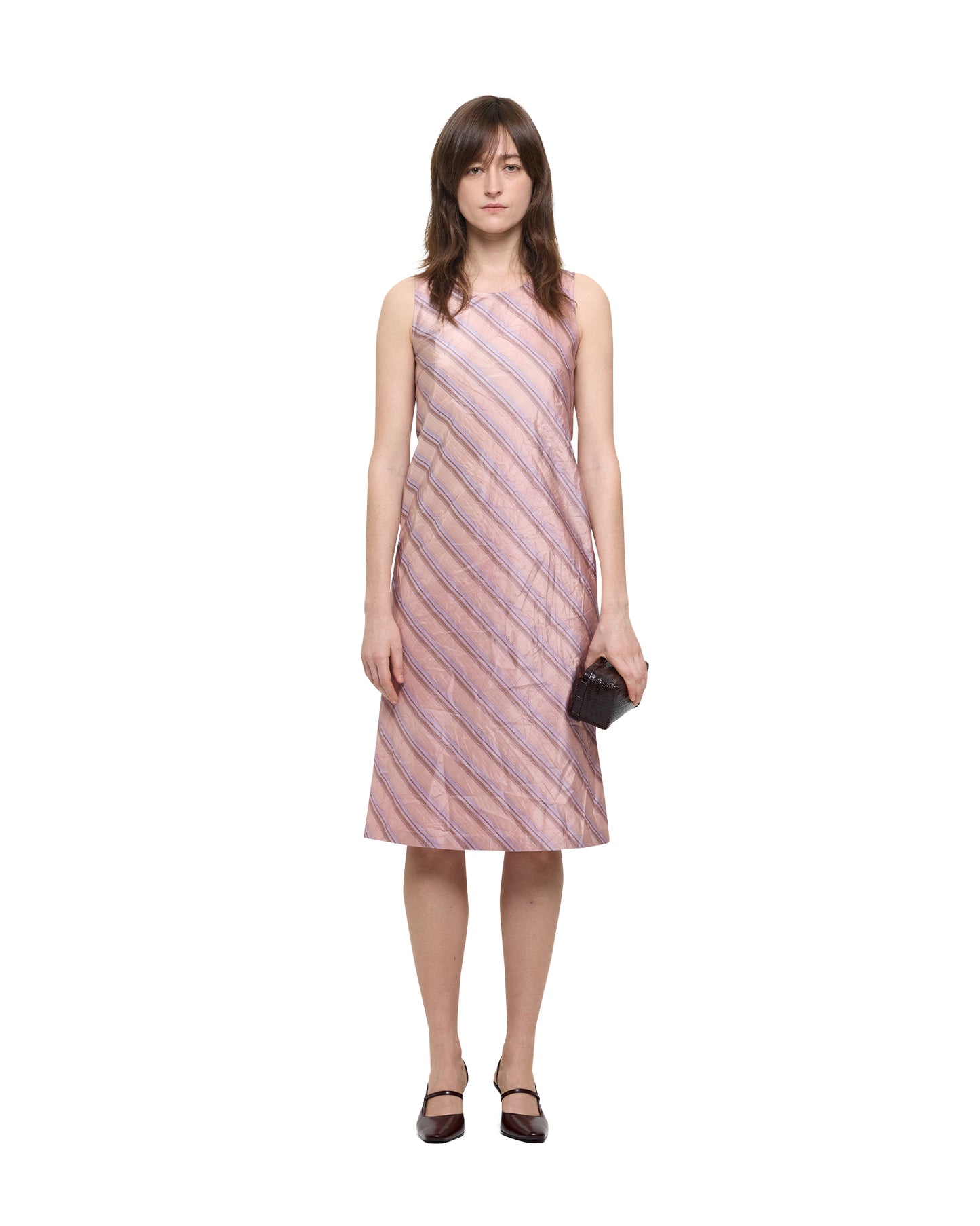 NATURAL DYED SILK BIAS STRIPE SLEEVELESS DRESS
