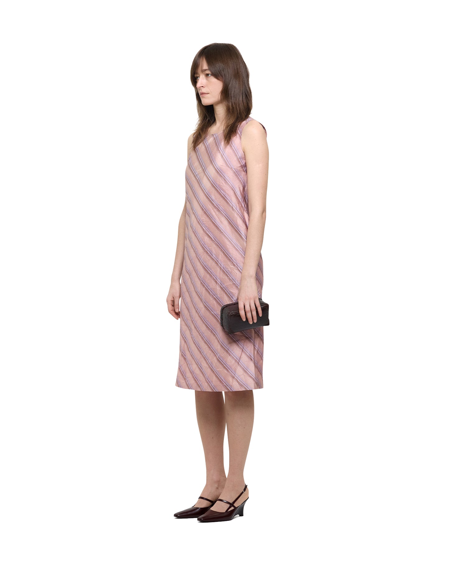 NATURAL DYED SILK BIAS STRIPE SLEEVELESS DRESS