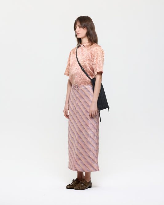 NATURAL DYED SILK BIAS STRIPE SKIRT