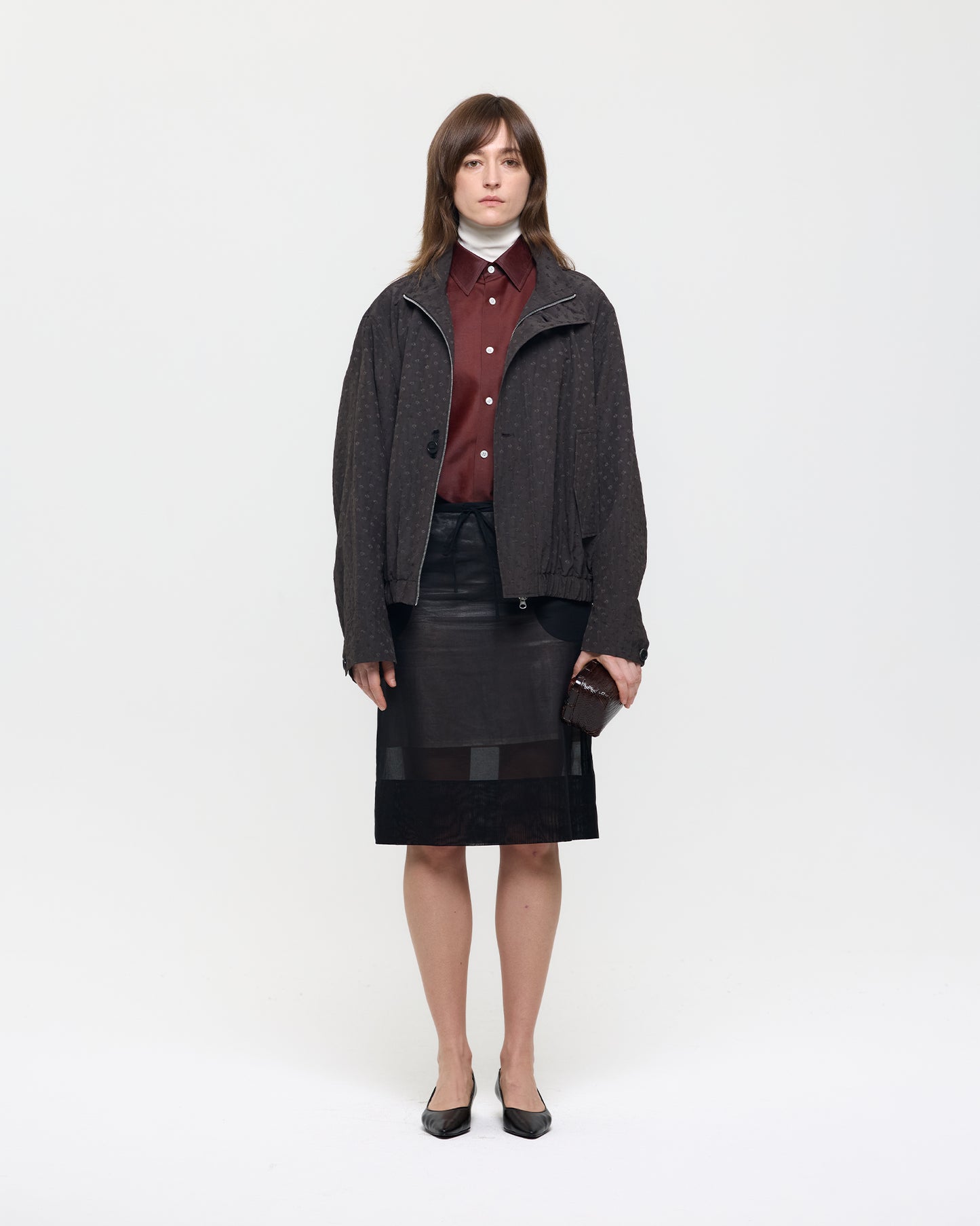 NATURAL DYED JACQUARD SILK BOMBER JACKET