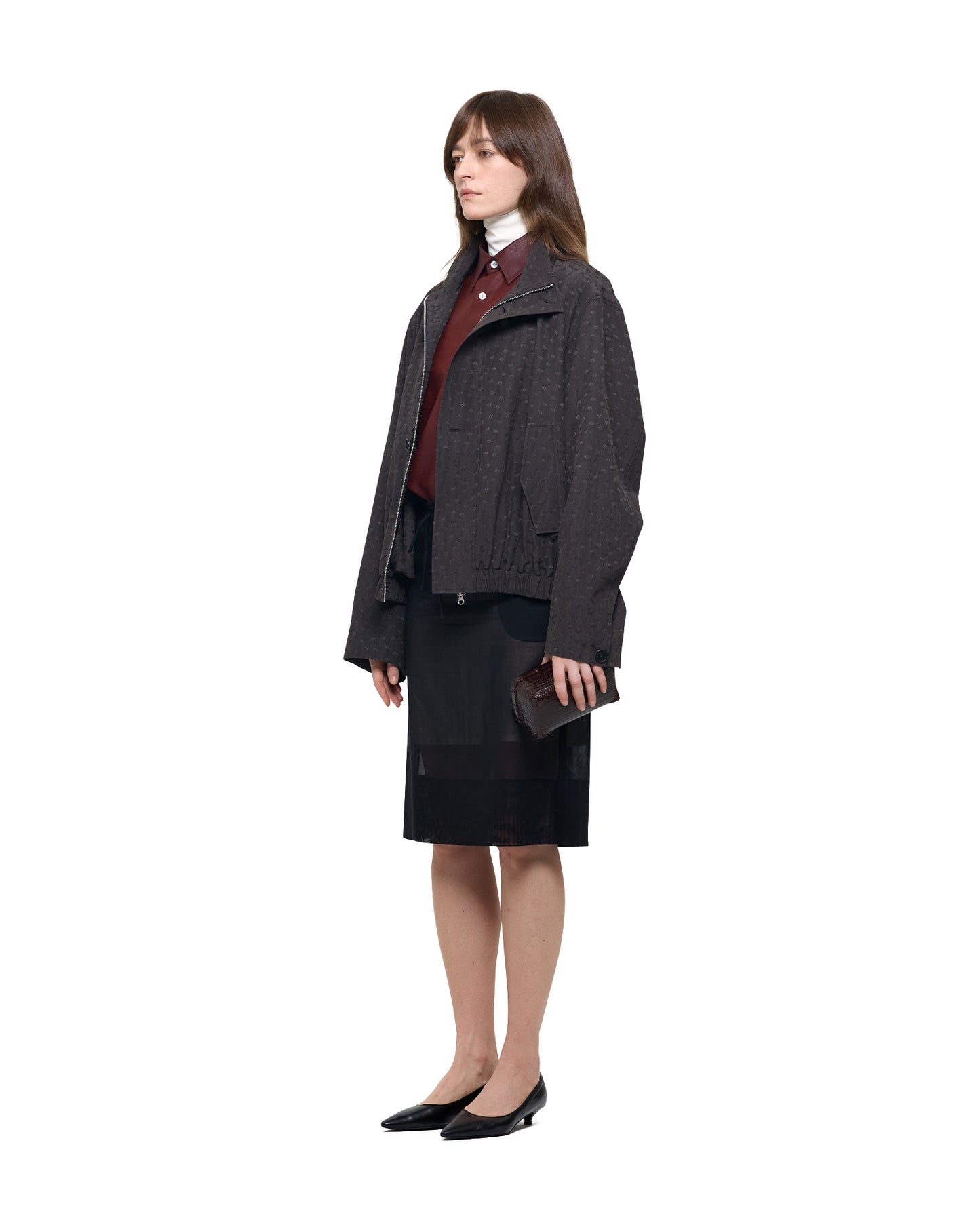 NATURAL DYED JACQUARD SILK BOMBER JACKET