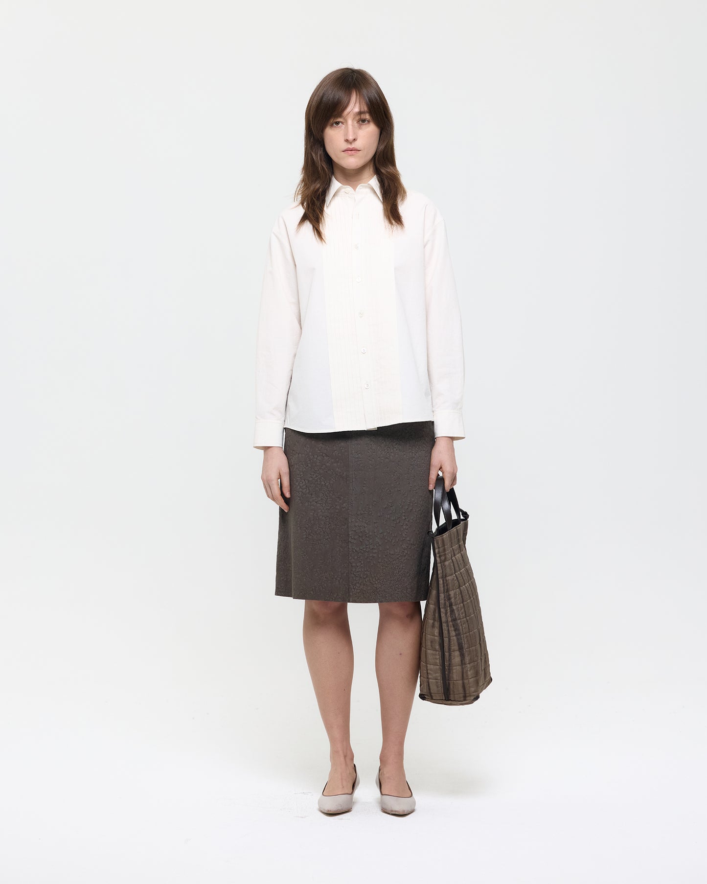 COTTON SILK PIN TUCK SHIRT