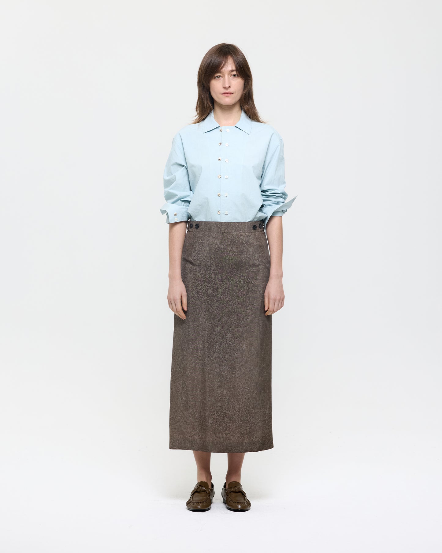 INDIGO DYED COTTON DOUBLE BUTTON SHIRT