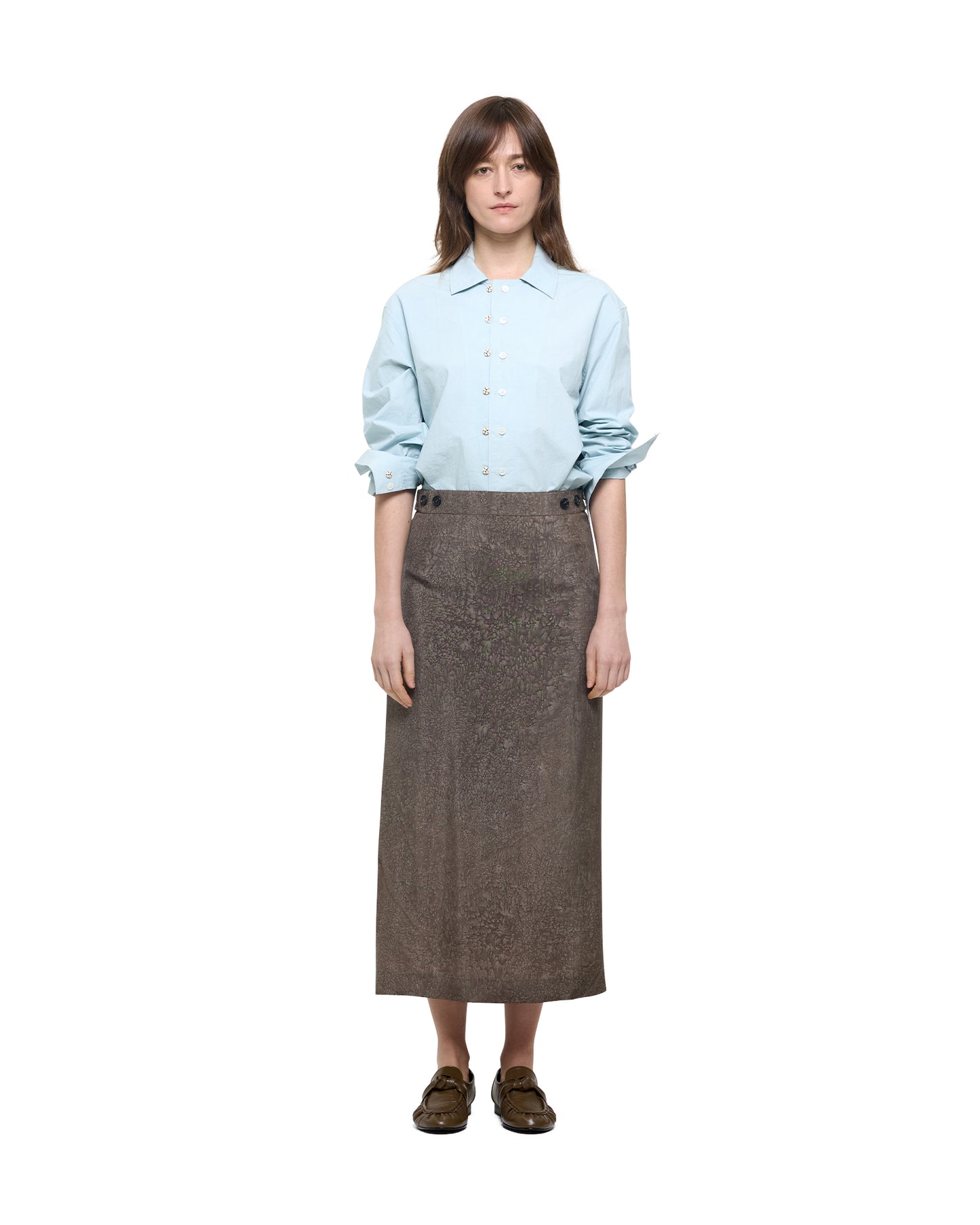 INDIGO DYED COTTON DOUBLE BUTTON SHIRT