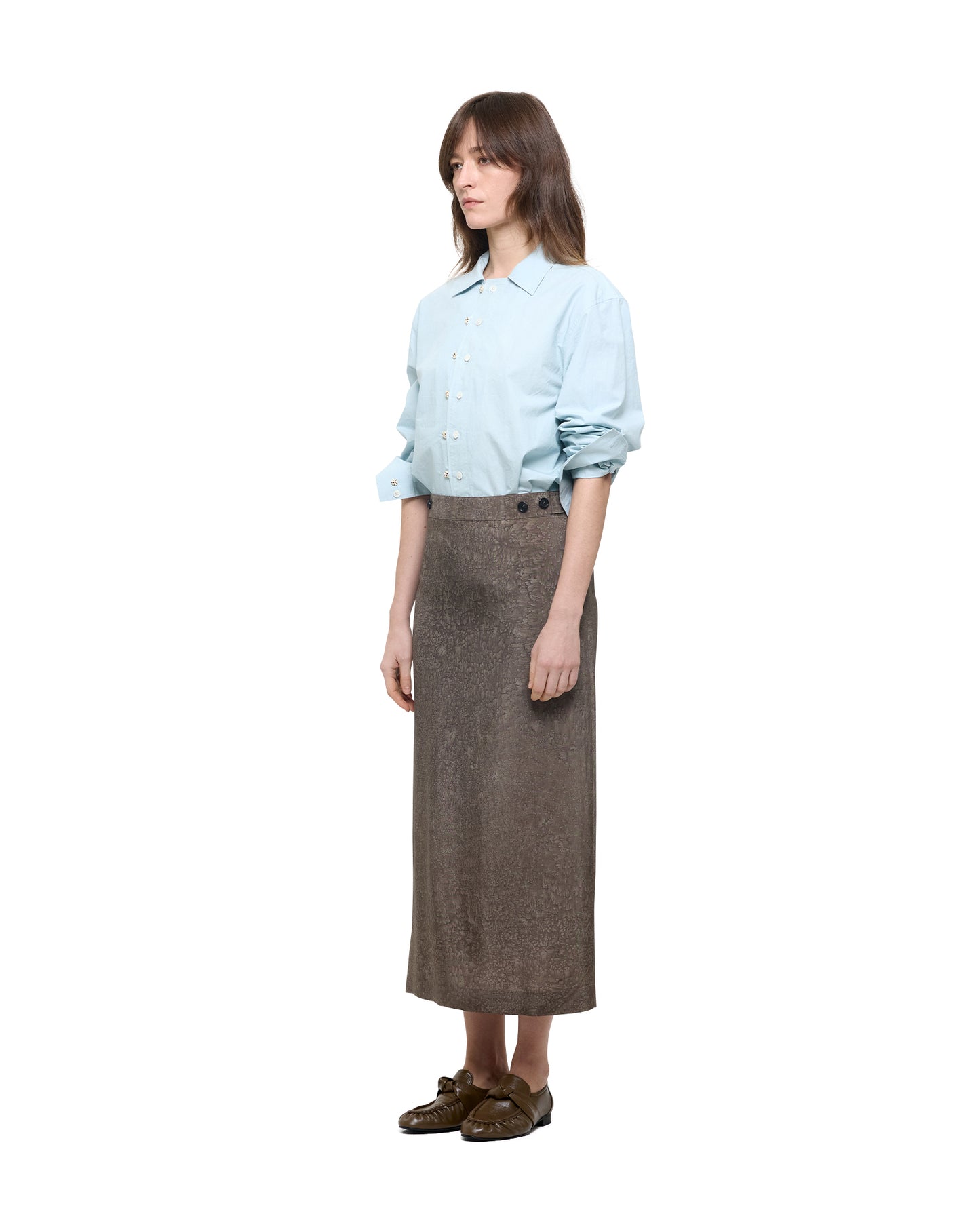 INDIGO DYED COTTON DOUBLE BUTTON SHIRT