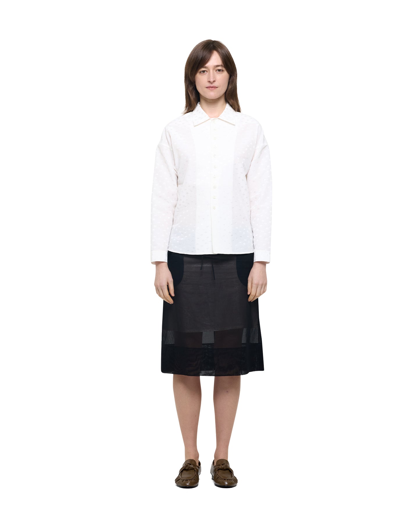 WHITE JACQUARD SILK RAYON SHIRT