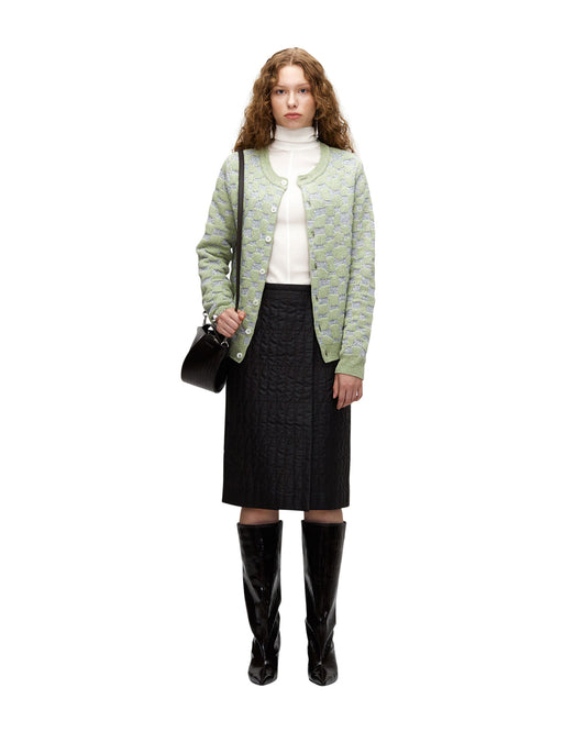 LIGHT GREEN METAL SILK JACQUARD KNIT CARDIGAN