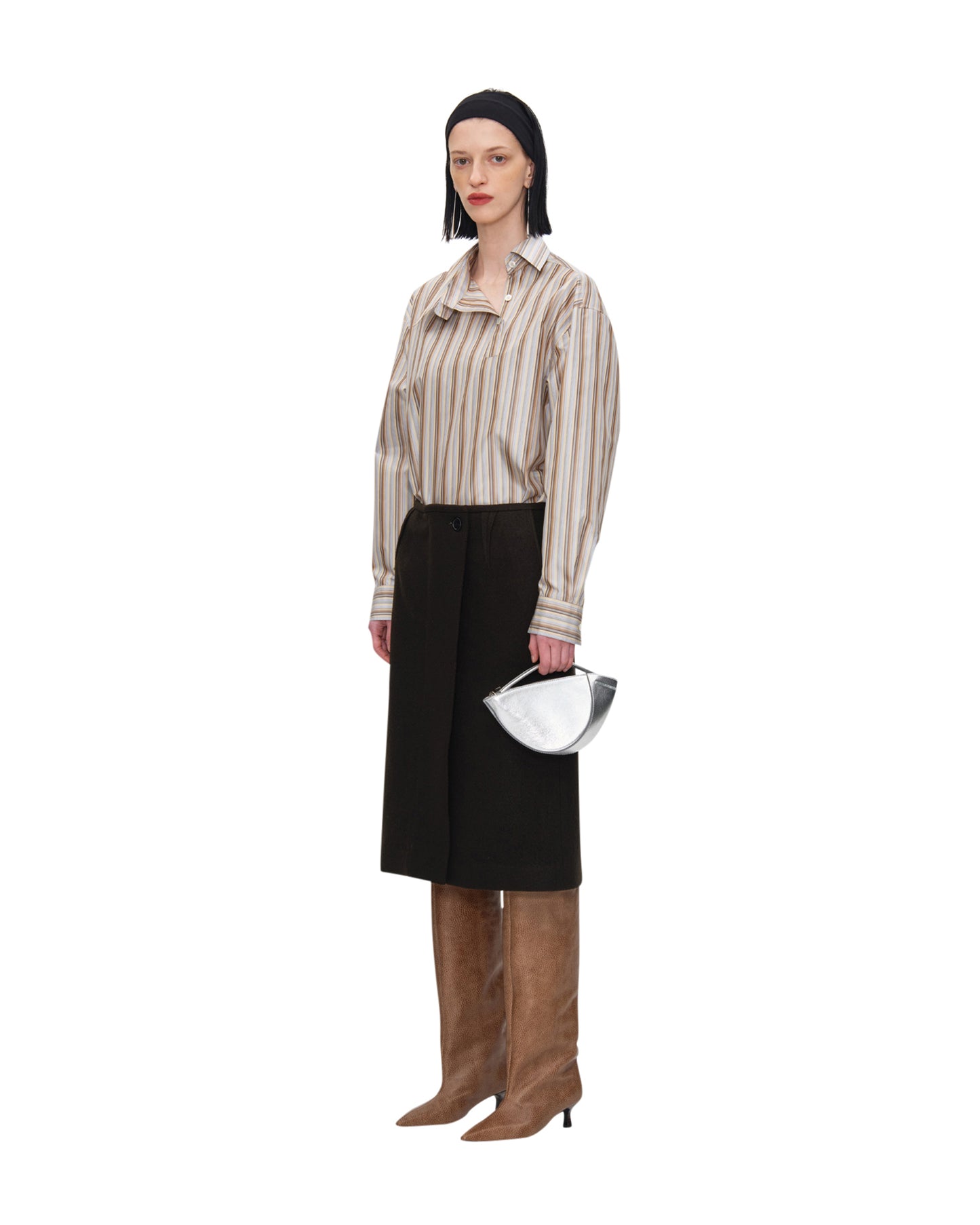 STRIPED SILK TAFFETA DETACHABLE COLLAR SHIRT