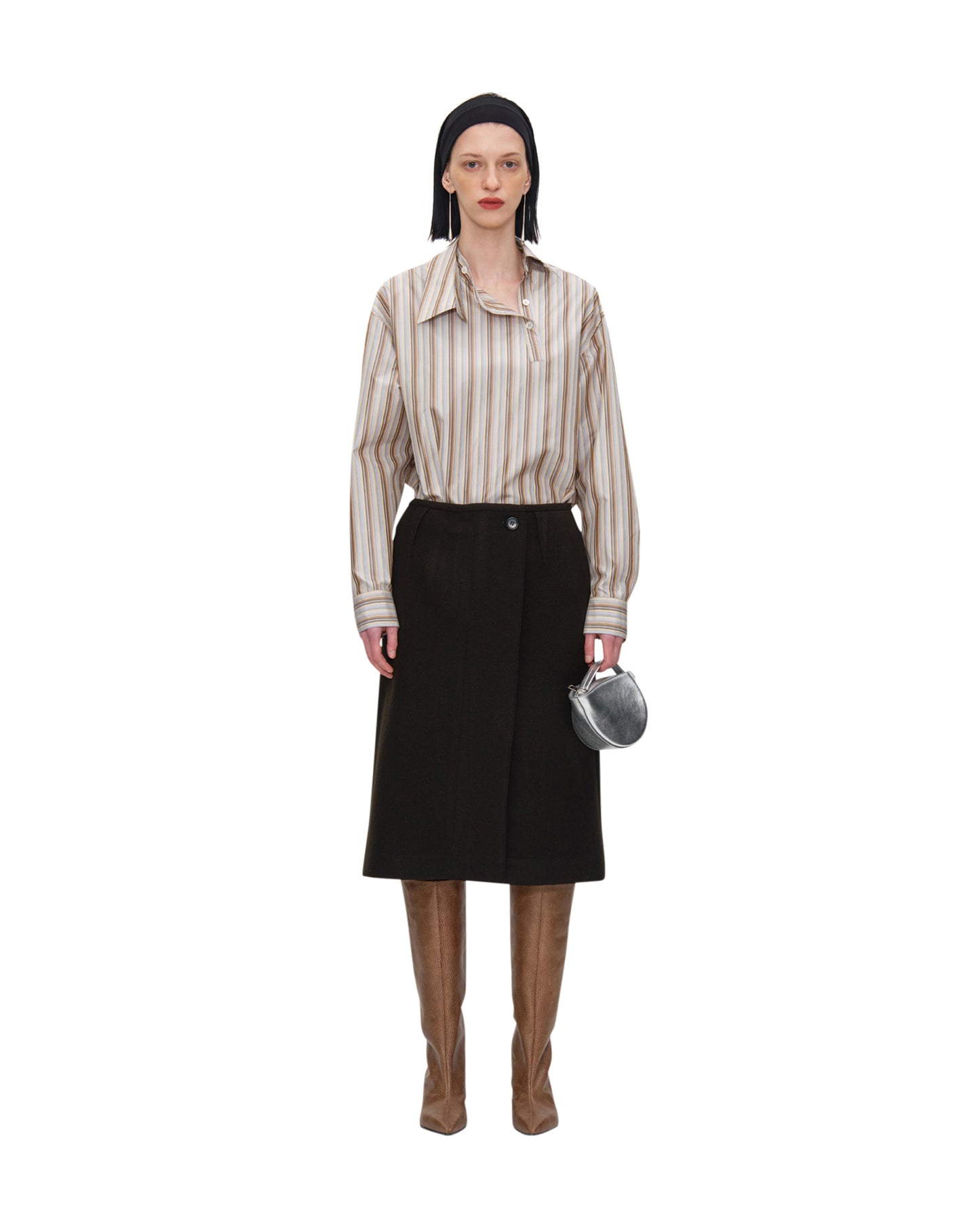 STRIPED SILK TAFFETA DETACHABLE COLLAR SHIRT