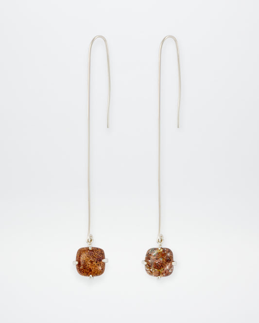SQUARE GARDEN QUARTZ LONG DROP EARRINGS