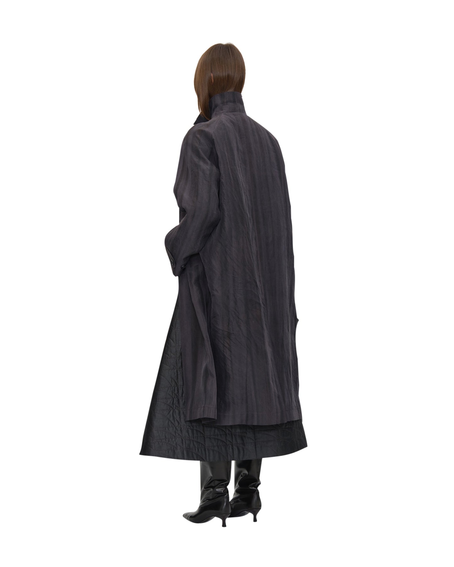 NATURAL DYED STRIPED SILK LONG COAT