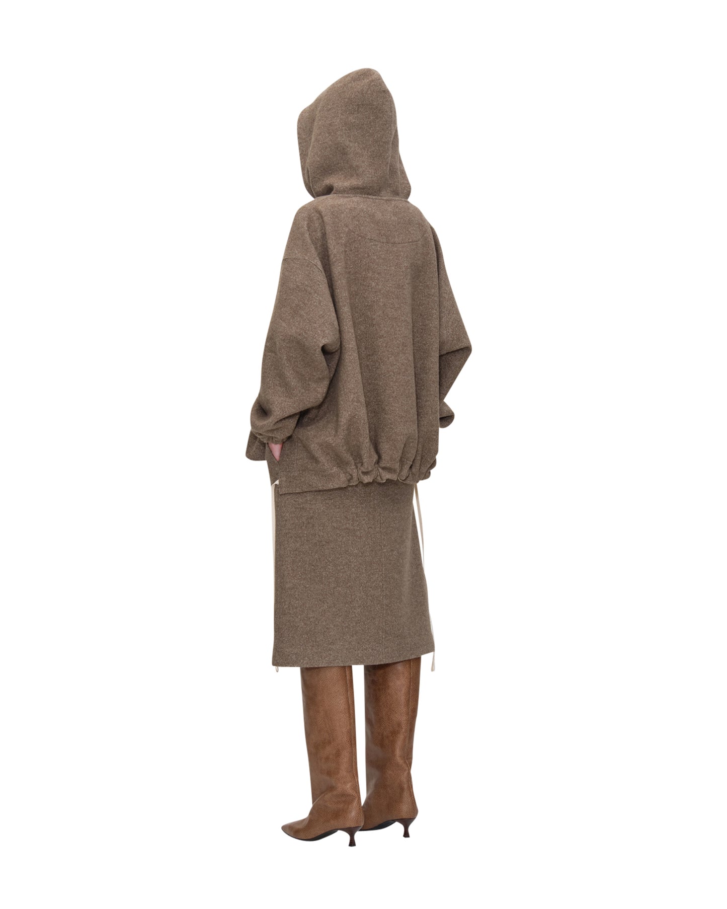 BEIGE WOOL FELTED HOODIE