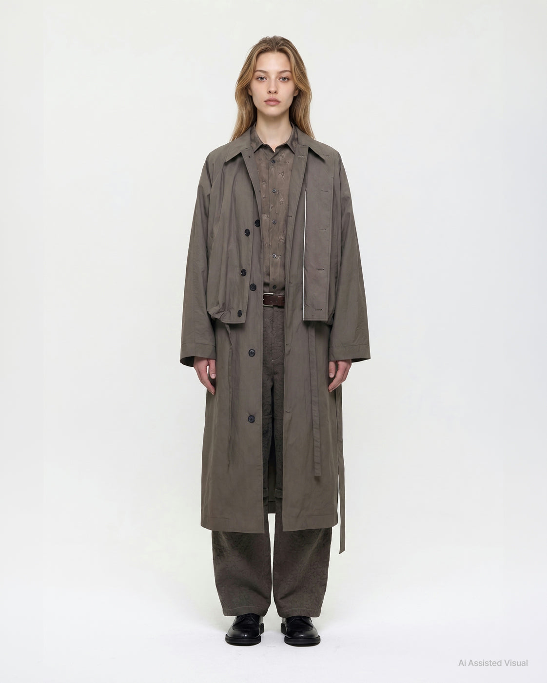 NATURAL DYED COTTON NYLON DOUBLE TRENCH COAT (UNISEX)