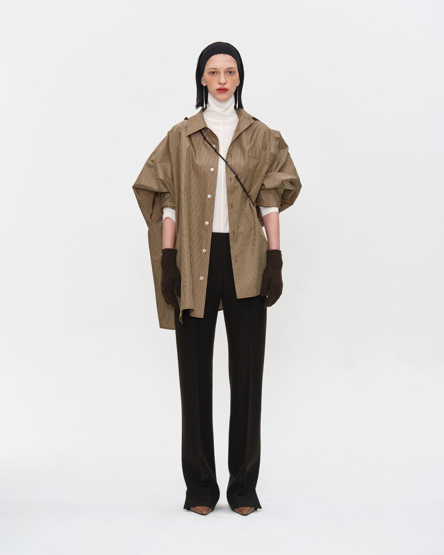 OVERSIZED CHECKERED SILK TAFFETA SHIRT