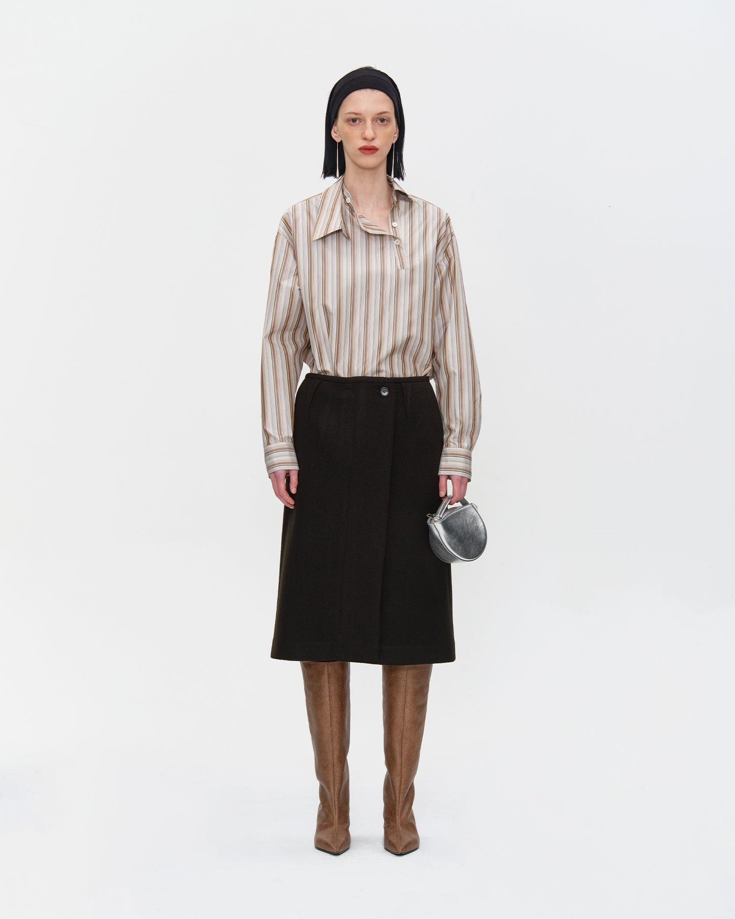 STRIPED SILK TAFFETA DETACHABLE COLLAR SHIRT