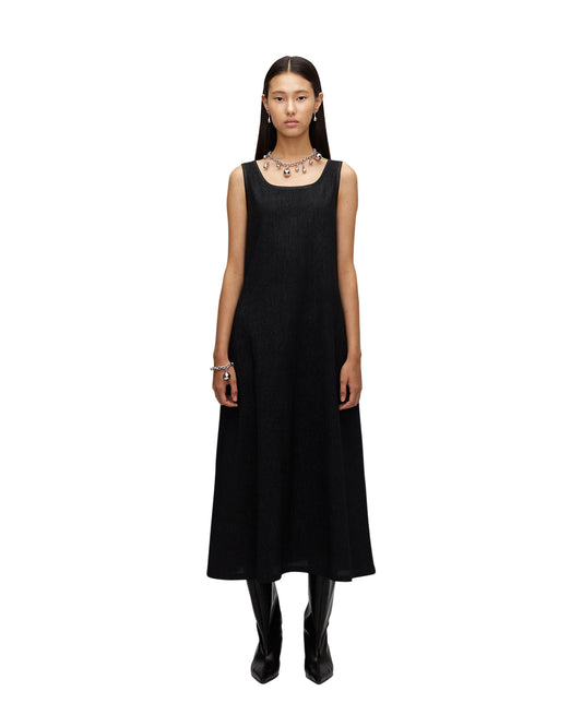 CRINKLED MUD DYED SILK SLEEVELESS DRESS